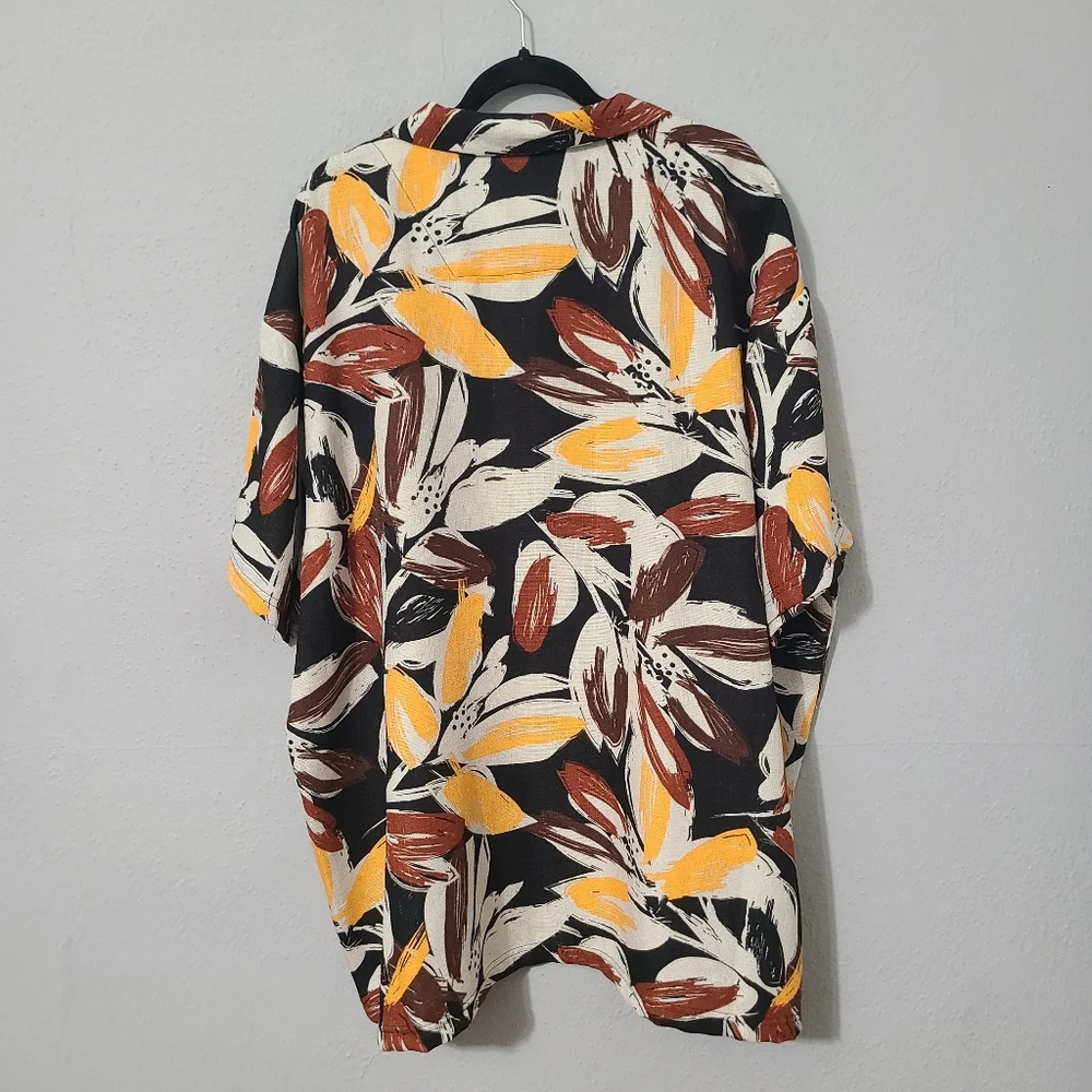 Malibu Textured Fabric Colorful Leaf Print Mens‎ Button Up Shirt NWT Size 4X